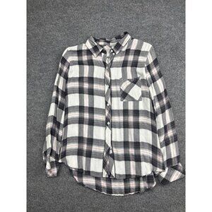 Rails Hunter Shirt Womens Medium White Grey Plaid Button Front Long Sleeve Top